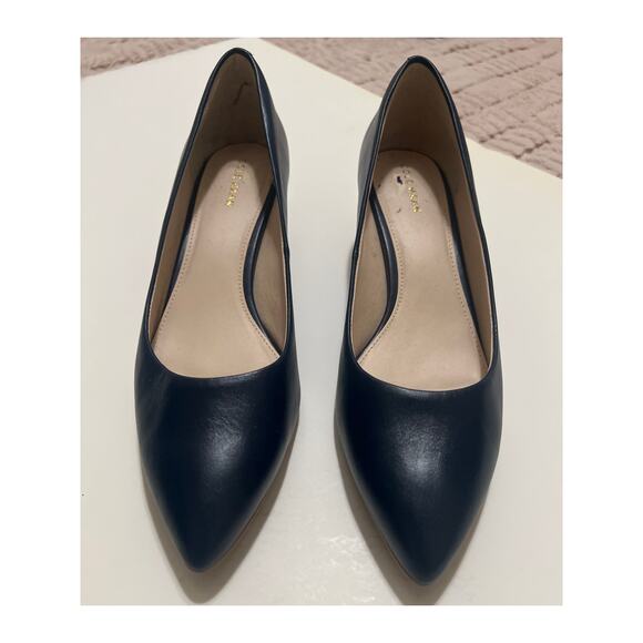 Cole Haan Shoes - Cole Haan Navy Blue Pointed Leather Kitten Heels Pumps Size 8.5